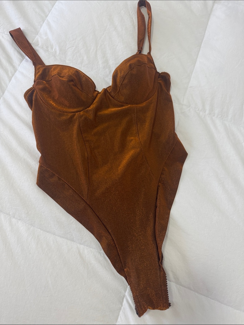 Victoria’s Secrets Shimmer Copper Brown One-Piece Sexy Teddy Bodwith Molded Cups